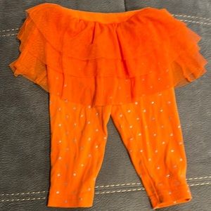 Carters baby girl orange w/ silver dots leggings with tutu very cute size 9mon